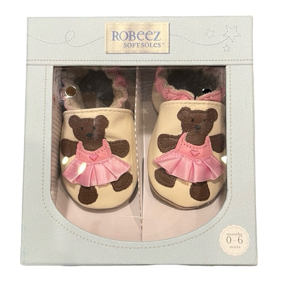 🧸 Robeez Soft Soles Baby Shoes | Size 0-6 Months | Girls | Ballerina Bear Cream - Picture 2 of 10